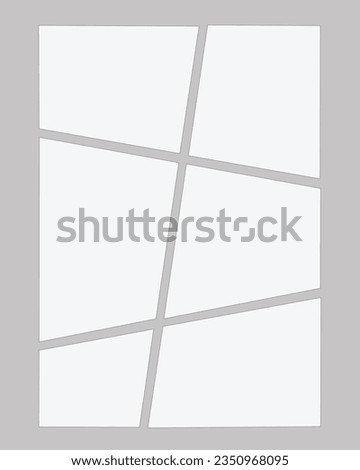 Templates collage six frames, photos, parts pictures, illustrations. Vector frame presentation. Creative theme with 6 part simple rectangle border layout, new collections