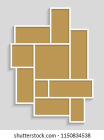 Templates collage ten frames, photos, parts, picture or illustration. Vector frames. Board and branding Presentation. Creative theme. Moodboard. 10 photos. Poster frame mockup. Collage concept.