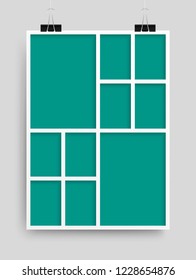 Templates collage ten frames, photos, parts, picture or illustration. Vector frames. Board and branding Presentation. Creative theme. Moodboard. Ten photos. Poster frame mockup. Collage concept.