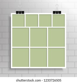 Templates collage ten frames, photos, parts, picture or illustration. Vector frames. Board and branding Presentation. Creative theme. Moodboard. Ten photos. Poster frame mockup. Collage concept.