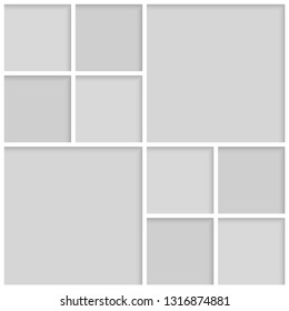 Templates collage ten frames photos parts pictures or illustrations. Vector frames. Board and branding Presentation. Creative theme. Moodboard. Ten photos. Poster frame mockup. Collage concept.