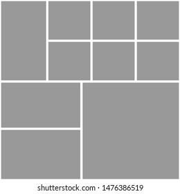 Las plantillas recopilan diez cuadros, fotos, partes de imágenes, ilustraciones. Presentación de la marca de marco vectorial. Tema creativo con 10 partes simple trazado de borde cuadrado. Moderna maqueta minimalista en la pizarra.