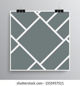Templates collage ten frames, photos, parts pictures, illustrations. Vector frame branding presentation. Creative theme with 10 part simple square border layout. Modern minimalistic mood board mockup.