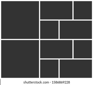 Templates collage ten frames photos. Poster frame mockup. Empty vector collage layout for photo montage.