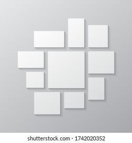 Templates collage ten frames, photos, parts pictures, illustrations. Vector frame branding presentation. Creative theme with 10 part simple square border layout. Modern minimal moodboard mockup.