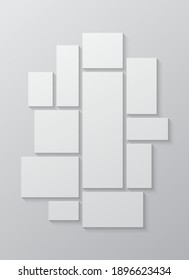 Templates collage ten frames, photos, parts pictures, illustrations. Vector frame presentation. Creative theme with 10 part simple square border layout. Modern minimal vertical moodboard mockup.