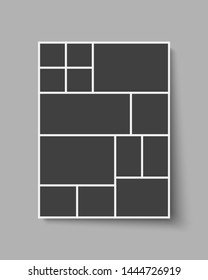 Templates collage thirteen frames, photos, parts pictures, illustrations. Vector frame branding presentation. Creative theme with 13 part rectangle border layout. Modern minimalistic mood board mockup