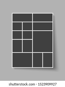 Templates collage thirteen frames photos parts, picture or illustration. Vector frames. Board and branding Presentation. Creative theme. Moodboard. 13 photos. Poster frame mockup. Collage concept.