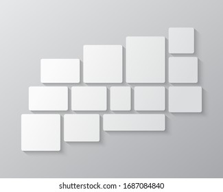 Vorlagen sammeln dreizehn Einzelbilder, Fotos oder Illustrationen. Rahmen für die Vektorillustration. Vorführung und Markendarstellung. Kreatives Thema. Moodboard 13 Fotos. Poster-Rahmen verspotten. Collage-Konzept.
