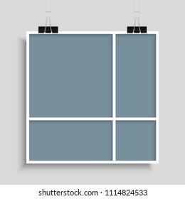 Templates collage three frames, photos, parts, picture or illustration. Vector frames. Board and branding Presentation. Creative theme. Moodboard. Three photos. Poster frame mockup. Collage concept.