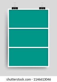 Templates collage three frames, photos, parts, picture or illustration. Vector frames. Board and branding Presentation. Creative theme. Moodboard. Three photos. Poster frame mockup. Collage concept.