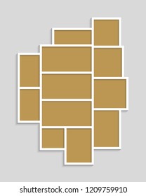 Templates collage twelve frames, photos, parts, picture or illustration. Vector frames. Board and branding Presentation. Creative theme. Moodboard. 12 photos. Poster frame mockup. Collage concept.