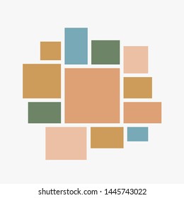 Templates collage twelve frames, photos, parts pictures, illustrations. Vector frame branding presentation. Creative theme 12 part simple square border layout. Modern minimalistic mood board mockup