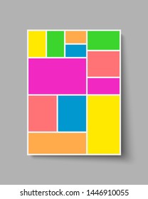 Templates collage twelve frames, photos, parts pictures, illustrations. Vector frame branding presentation. Creative theme with 12 part rectangle border layout. Modern minimalistic mood board mockup.