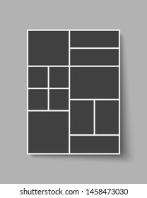 Templates collage twelve frames, photos, parts pictures, illustrations. Vector frame branding presentation. Creative theme with 12 part rectangle border layout. Modern minimalistic mood board mockup