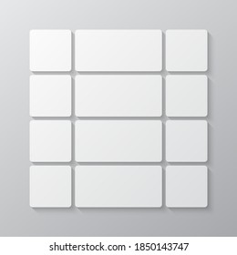 Templates collage twelve frames, photos, parts pictures, illustrations. Vector frame branding presentation. Creative theme with 12 part simple square border layout. Modern minimalistic board mockup