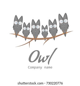 Templates for the company. The logo with the owl. Banner with cute cartoon birds. Template for text. Flyer, announcement, tag. Cute card.