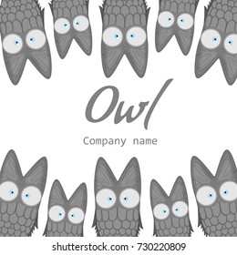 Templates for the company. The logo with the owl. Banner with cute cartoon birds. Template for text. Flyer, announcement, tag. Cute card.
