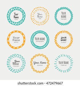 Templates of creative bicolour hand-drawn hipster logos, isolated on background . Vector collection.