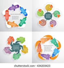 Templates for creative presentations, five steps, parts, options