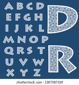 Templates for cutting out letters. Full English alphabet.  May be used for laser cutting. Fancy lace letters. 