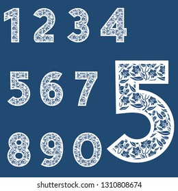 Templates For Cutting Out Letters. Full Set Of Numbers.  May Be Used For Laser Cutting. Fancy Lace Numbers. Flower Ornament.