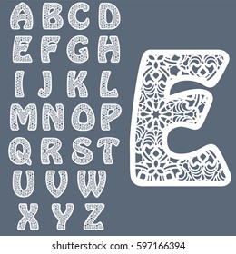 Plantillas para cortar letras. Alfabeto inglés completo.  Puede utilizarse para el corte por láser. Letras de encaje. 