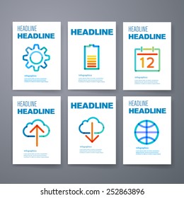 Templates. Design Set of Web, Mail, Brochures. Mobile, Technology, and Infographic Concept. Modern colorful line icons. SaaS, web app design template. Mobile interface. UI template. Web UI app design.