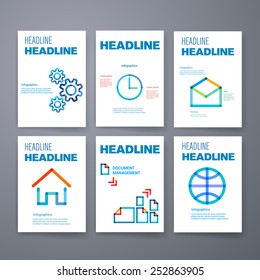 Templates. Design Set of Web, Mail, Brochures. Mobile, Technology, and Infographic Concept. Modern colorful line icons. SaaS, web app design template. Mobile interface. UI template. Web UI app design.