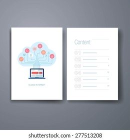Templates. Design Set of Web, Mail, Brochures. Flat style cloud computing, internet marketing, seo, web design and apps development vector icons illustration. Cloud tree growing from laptop computer.