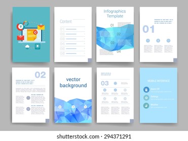Templates. Design Set of Web, Mail, Brochures. Mobile, Technology, and Infographic Concept. Modern flat and line icons. Web app design template. Mobile interface. UI template. Web UI app design.
