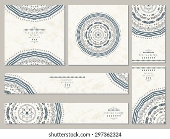 Templates for design. Tribal pattern. Horizontal and vertical banners, backgrounds. Mandala ornament.