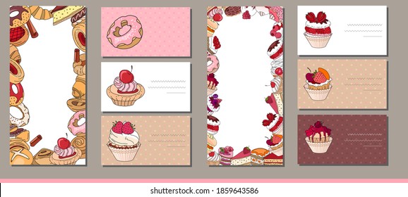 Templates with different pastry and sweets.For your design, announcements, posters, restaurant menu.