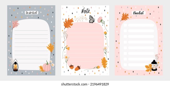 Templates To Do List Check List Blank Daily Planner For Autumn Season. Organizer And Schedule With Place For Notes. Vector Illustration.