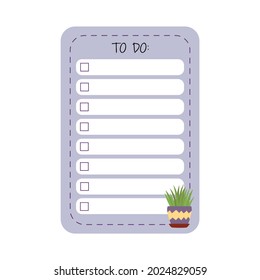 Templates for to do list a lilac-colored leaf with potted plants. Vector design element of page for a notebook. Checklist with a cactus. Floral sheet with notes