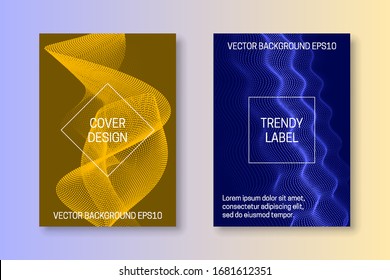 Сover templates with dynamic abstract background of dots and lines. Yellow and blue monochrome futuristic brochures or packaging backgrounds design.
