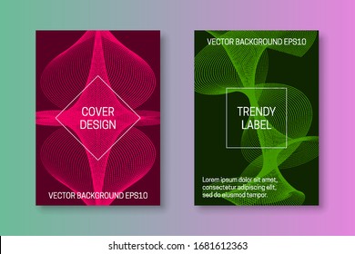 Сover templates with dynamic abstraction of dots and lines. Pink and green monochrome futuristic brochures or packaging backgrounds design.