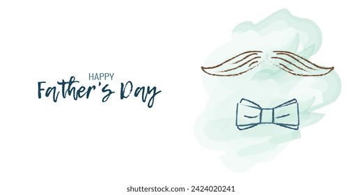 Templates Father Day holiday in watercolor style. Dad mustache and bow tie. Greeting Card or Flyer Design.