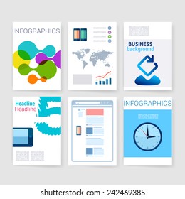 Templates. Flyer, Brochure Design set. Vector brochure design templates collection. Applications and Infographic Concept. Modern flat design icons for mobile or smartphone on a light background.