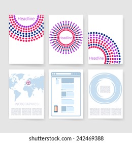 Templates. Flyer, Brochure Design set. Vector brochure design templates collection. Applications and Infographic Concept. Modern flat design icons for mobile or smartphone on a light background.