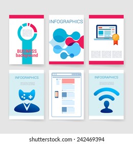 Templates. Flyer, Brochure Design set. Vector brochure design templates collection. Applications and Infographic Concept. Modern flat design icons for mobile or smartphone on a light background.