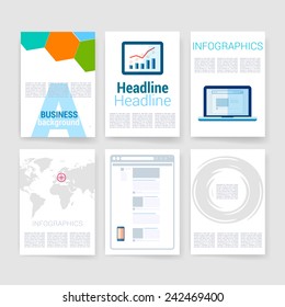 Templates. Flyer, Brochure Design set. Vector brochure design templates collection. Applications and Infographic Concept. Modern flat design icons for mobile or smartphone on a light background.