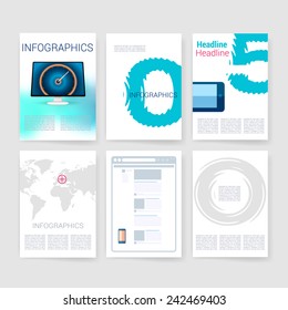 Templates. Flyer, Brochure Design set. Vector brochure design templates collection. Applications and Infographic Concept. Modern flat design icons for mobile or smartphone on a light background.