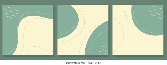Templates green abstract boho style, minimalism, social stories square layout, banner and advertising design, brochure.