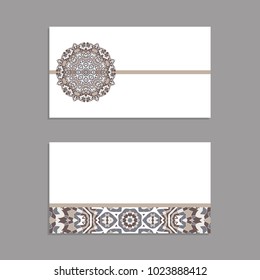 Templates for greeting and business cards, brochures, covers with floral motifs. Oriental pattern. Mandala. Invitation, save the date, RSVP.  Arabic, Islamic, turkish, asian, indian, african motifs.