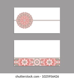 Templates for greeting and business cards, brochures, covers with floral motifs. Oriental pattern. Mandala. Invitation, save the date, RSVP.  Arabic, Islamic, turkish, asian, indian, african motifs.