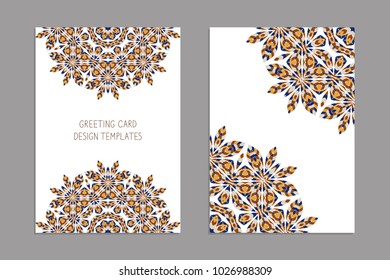 Templates for greeting and business cards, brochures, covers with floral motifs. Oriental pattern. Mandala. Wedding invitation, save the date, RSVP. Arabic, Islamic, asian, indian, african motifs.