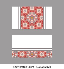 Templates for greeting and business cards, brochures, covers with floral motifs. Oriental pattern. Mandala. Invitation, save the date, RSVP.  Arabic, Islamic, turkish, asian, indian, african motifs.
