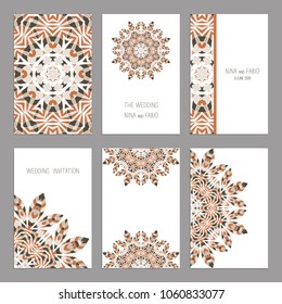 Templates for greeting and business cards, brochures, covers with floral motifs. Oriental pattern. Mandala. Wedding invitation, save the date, RSVP. Arabic, Islamic, asian, indian, african motifs.