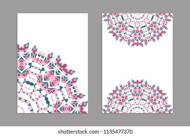 Templates for greeting and business cards, brochures, covers with floral motifs. Oriental pattern. Mandala. Wedding invitation, save the date, RSVP. Arabic, Islamic, asian, indian, african motifs.